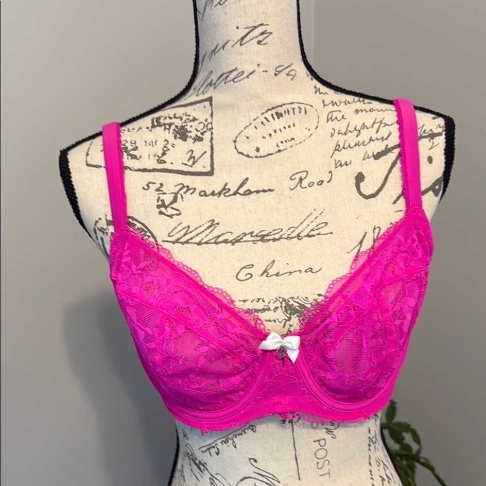 NWOT Victoria’s Secret Neon Pink Lace Underwire Bra - 38D - Picture 1 of 9